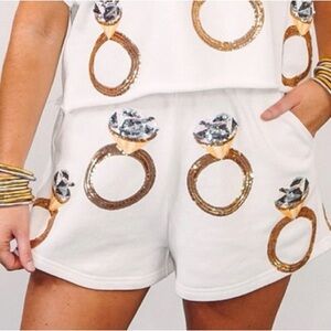 White shorts with Gold Ring & Diamond Print